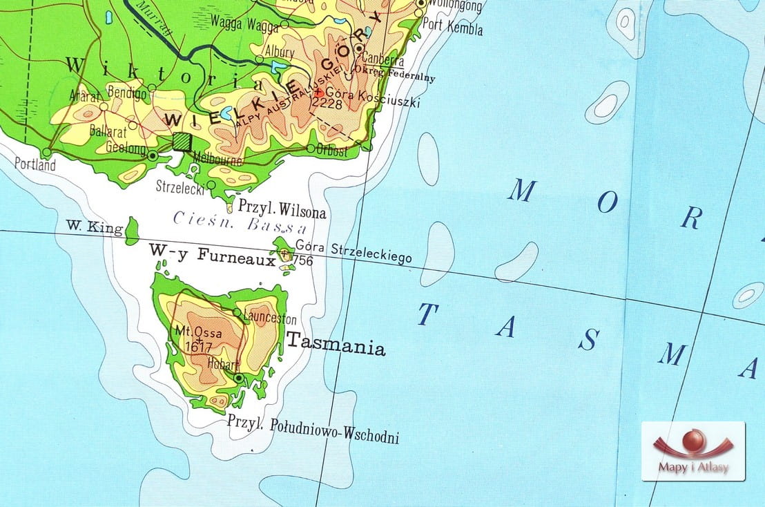 Australia i Oceania. Mapa ścienna ogólnogeograficzna (fizyczna)