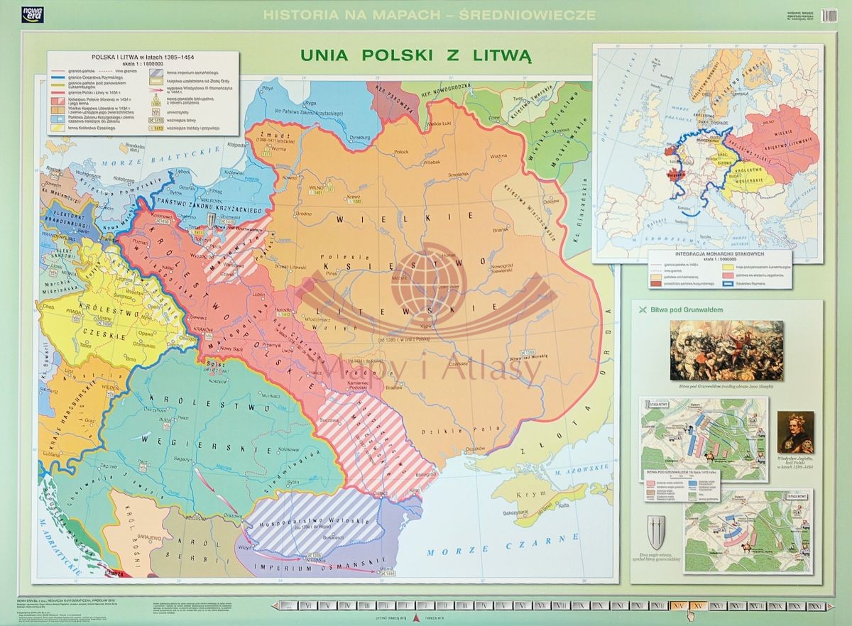 Unia Polski z Litwą / Państwa Jagiellonów. Dwustronna mapa ścienna w