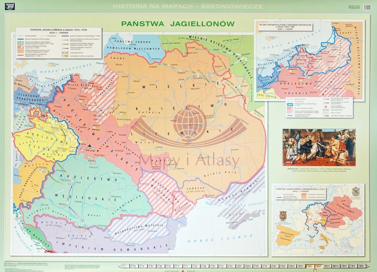 Unia Polski z Litwą / Państwa Jagiellonów. Dwustronna mapa ścienna w