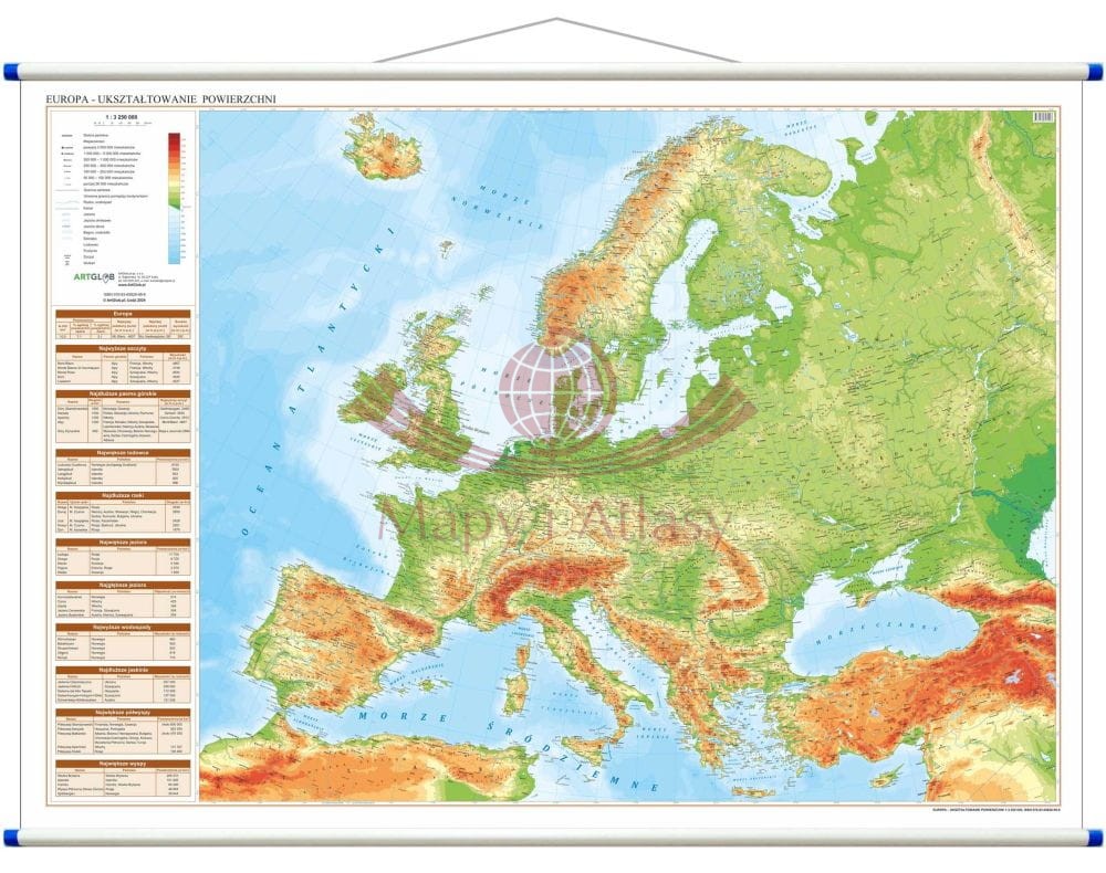 EUROPA MAPA ŚCIENNA FIZYCZNA DUŻA NA ŚCIANĘ ARTGLOB