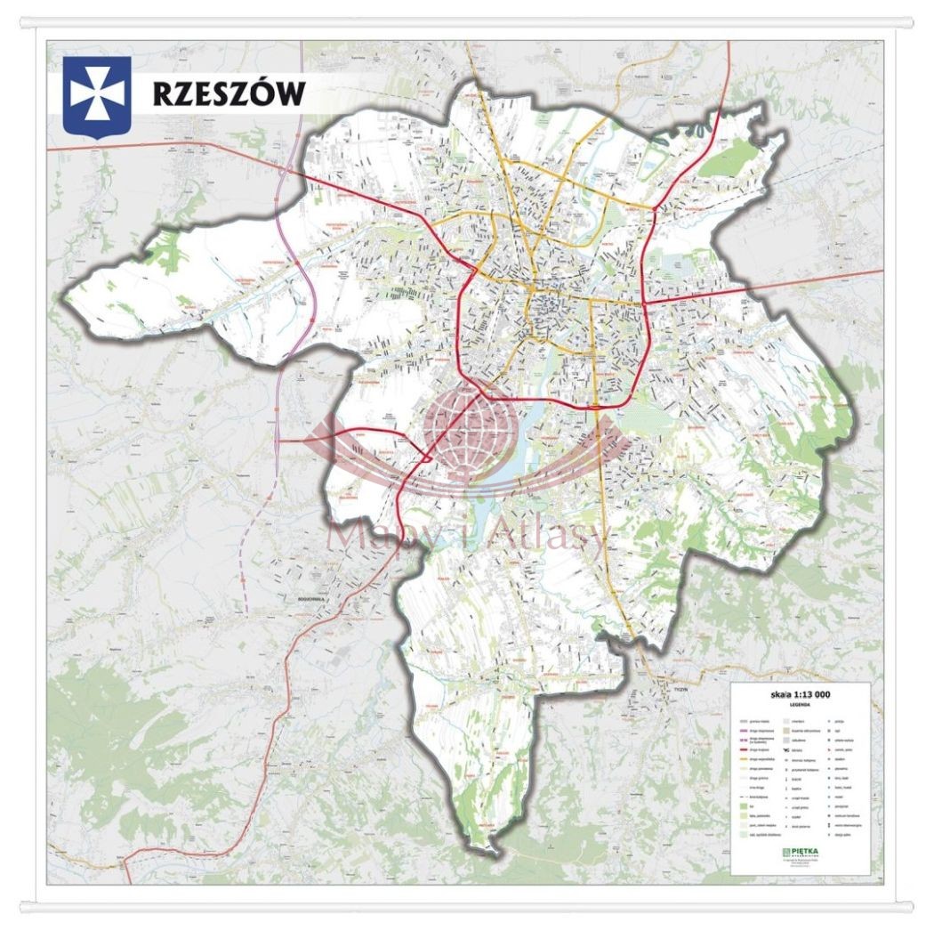 RZESZ W MAPA CIENNA PLAN MIASTA DO POWIESZENIA