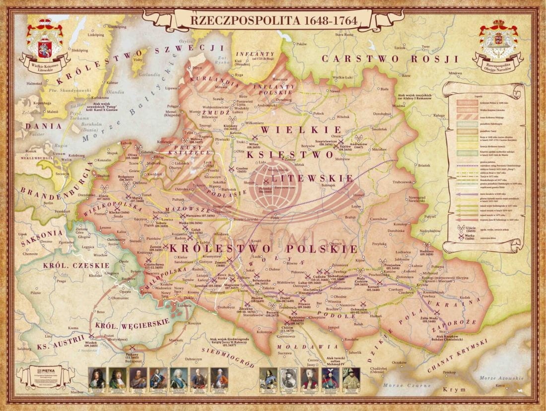 RZECZPOSPOLITA 1648-1764 MAPA ŚCIENNA HISTORYCZNA