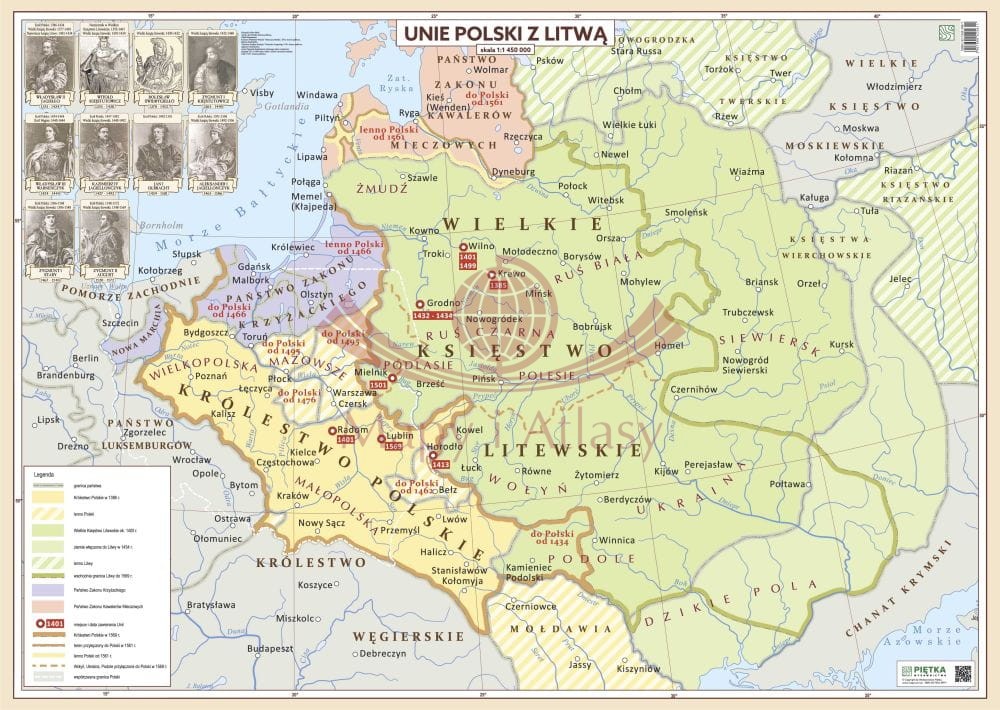 UNIE POLSKI Z LITWĄ MAPA SZKOLNA ŚCIENNA HISTROYCZNA