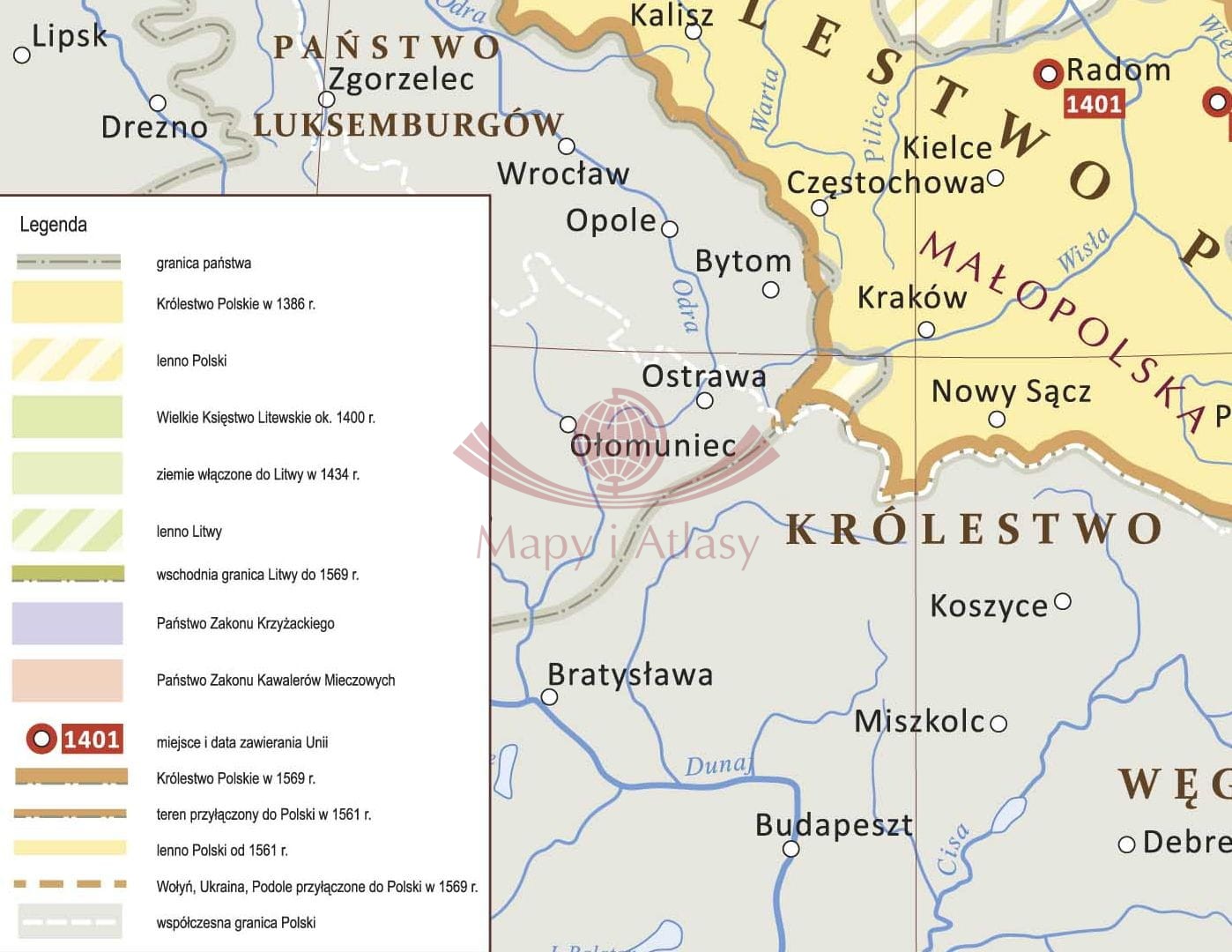 UNIE POLSKI Z LITWĄ MAPA SZKOLNA ŚCIENNA HISTROYCZNA