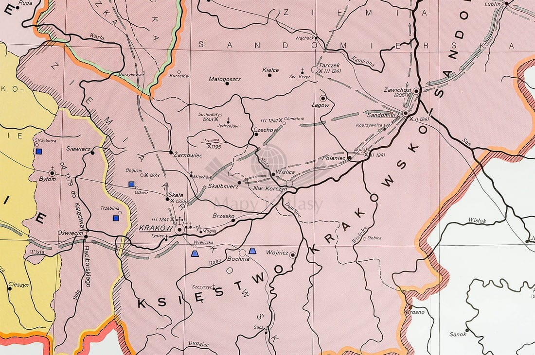 POLSKA DZIELNICOWA MAPA ŚCIENNA HISTORYCZNA