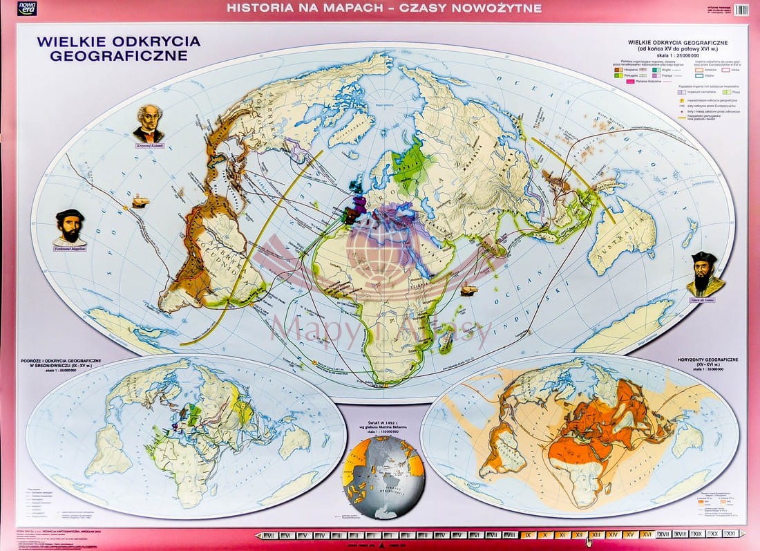 Świat / Wielkie odkrycia geograficzne. Mapa ścienna świata. Nowa Era w