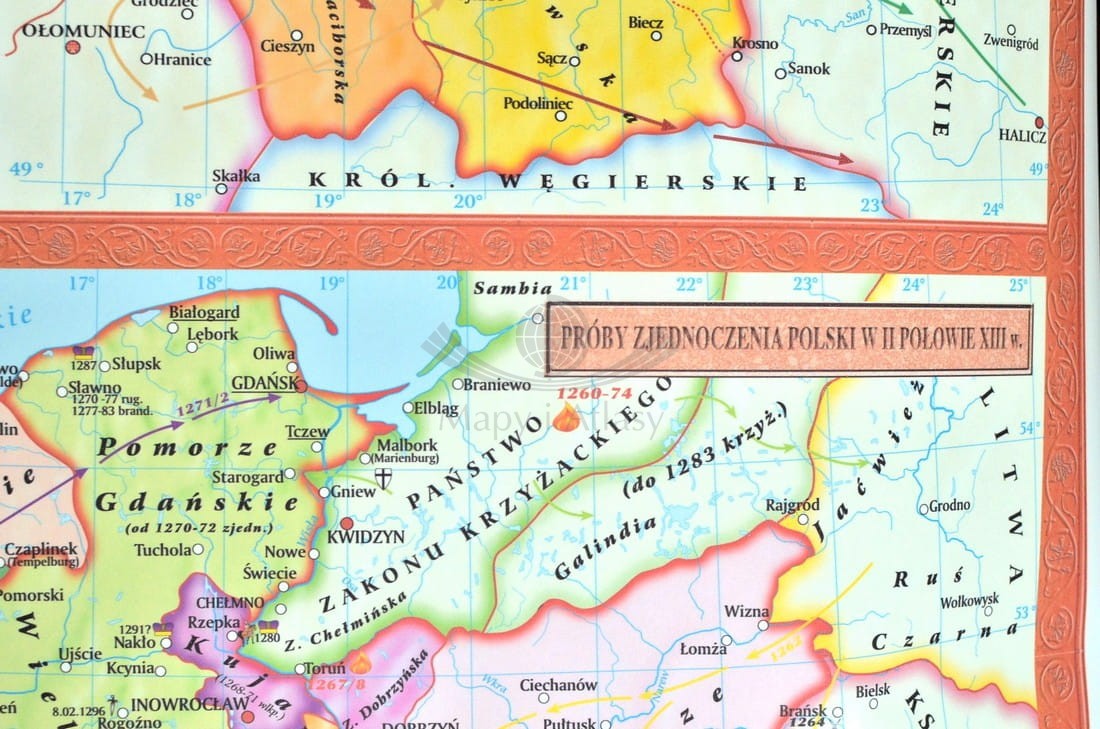 ROZBICIE DZIELNICOWE POLSKI MAPA ŚCIENNA