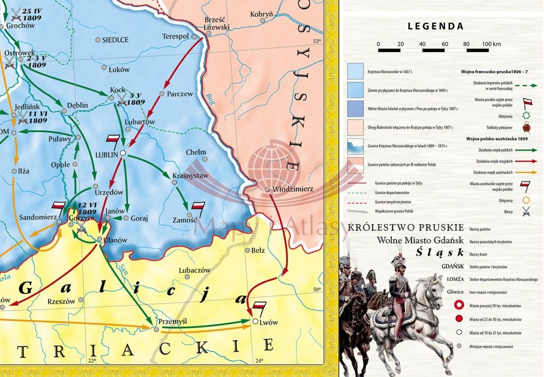 KSIĘSTWO WARSZAWSKIE MAPA SZKOLNA NA ŚCIANĘ