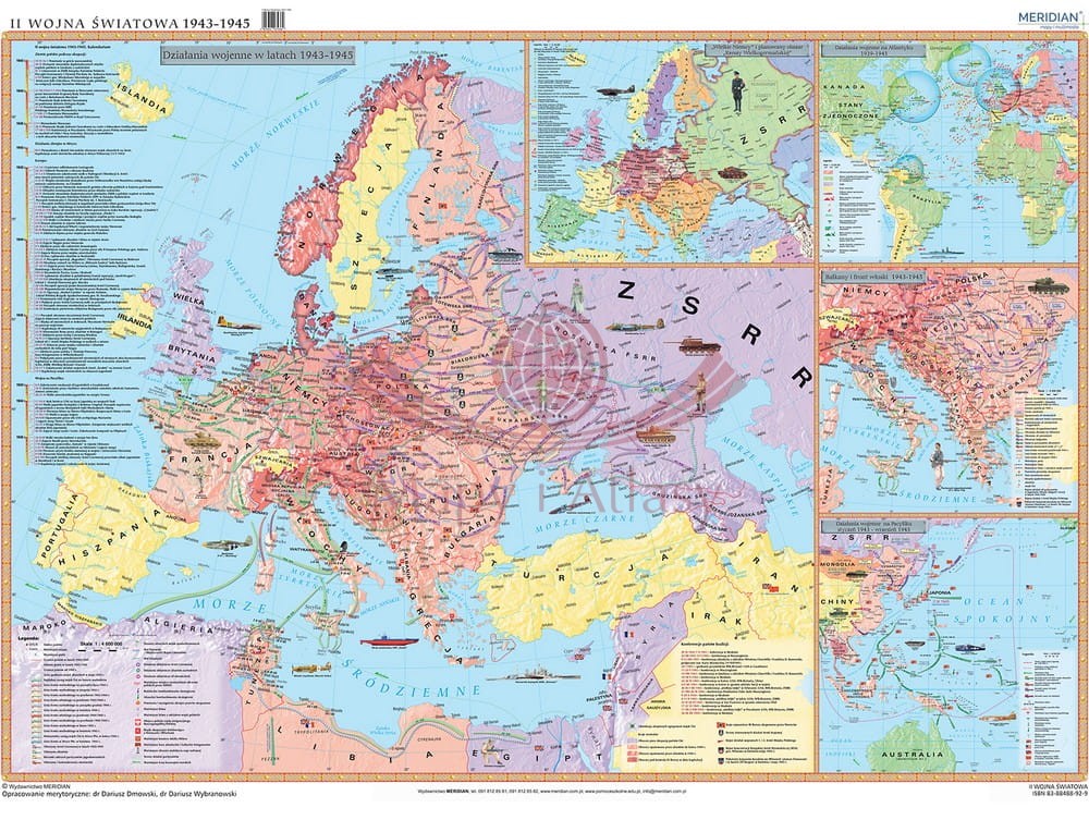 II WOJNA ŚWIATOWA 1943-1945 MAPA ŚCIENNA SZKOLNA