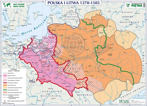 POLSKA I LITWA 1370-1505 / UNIA POLSKI Z LITWĄ. MAPA ŚCIENNA