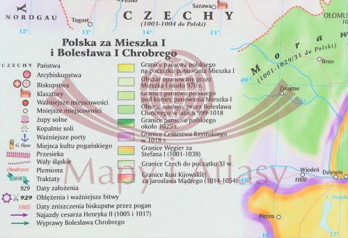 POLSKA PIERWSZYCH PIASTÓW MAPA SZKOLNA NA ŚCIANĘ