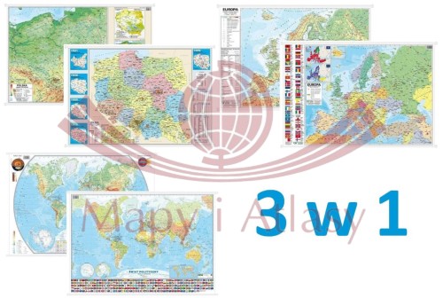 POLSKA EUROPA ŚWIAT MAPA ŚCIENNA MIDI ZESTAW 3 MAP
