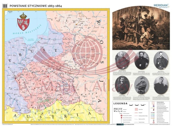 POWSTANIE STYCZNIOWE MAPA ŚCIENNA SZKOLNA 160 x 120 cm