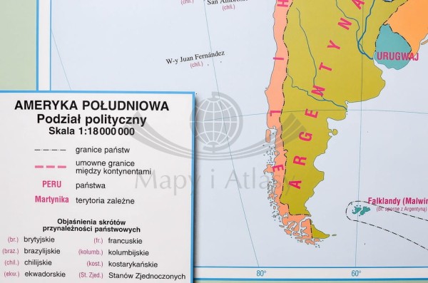 AMERYKA POŁUDNIOWA MAPA FIZYCZNA DO WPINANIA