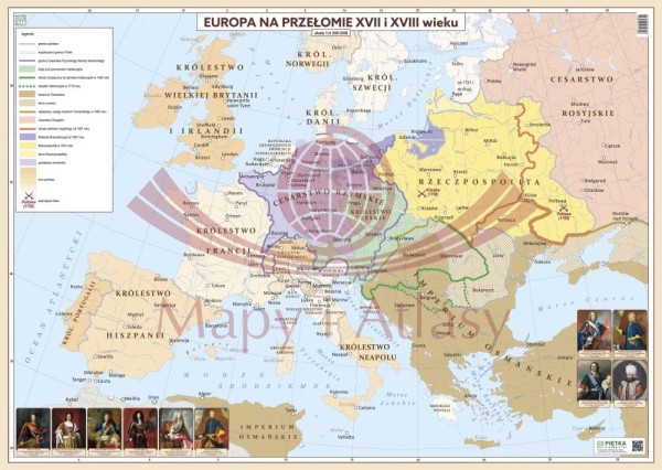 EUROPA NA PRZEŁOMIE XVII I XVIII WIEKU MAPA SZKOLNA ŚCIENNA HISTORYCZNA