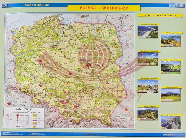 POLSKA MAPA ŚCIENNA FIZYCZNA-KRAJOBRAZY