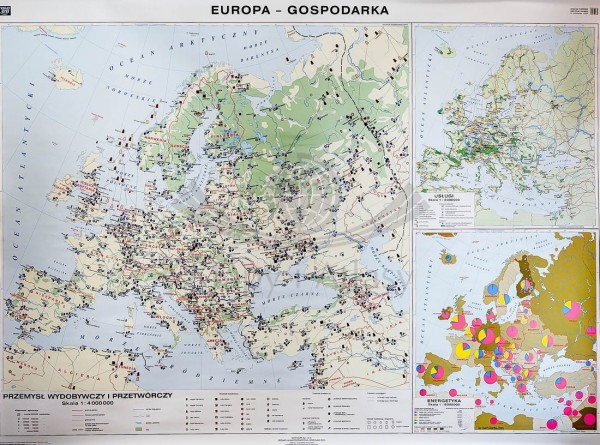 Europa - gospodarka: przemysł / rolnictwo. Dwustronna mapa ścienna w