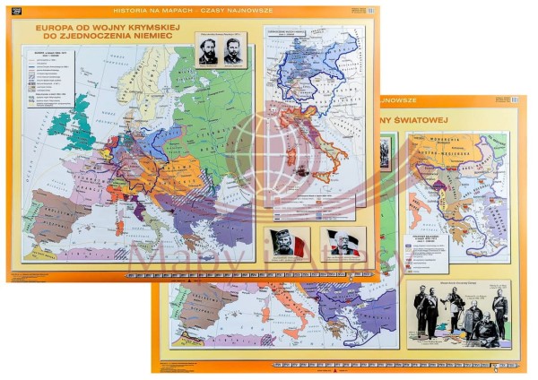 EUROPA PRZED I WOJNĄ ŚWIATOWĄ MAPA ŚCIENNA