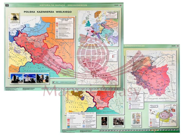 POLSKA KAZIMIERZA WIELKIEGO MAPA ŚCIENNA SZKOLNA