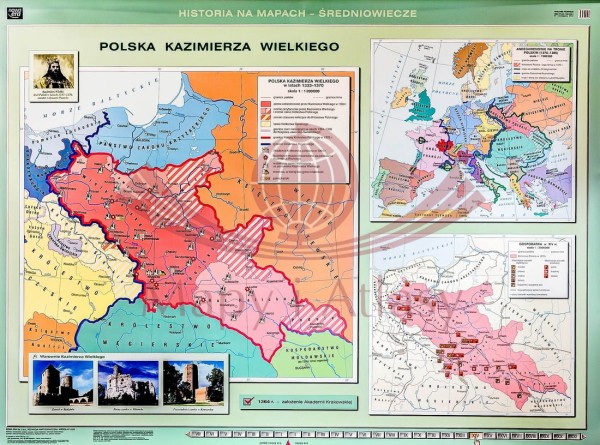 POLSKA KAZIMIERZA WIELKIEGO MAPA ŚCIENNA SZKOLNA