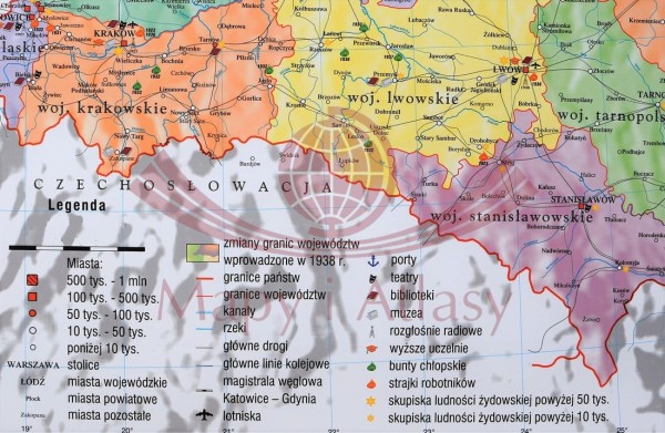 POLSKA 1919-1939 MAPA SZKOLNA DO POWIESZENIA NA ŚCIANĘ