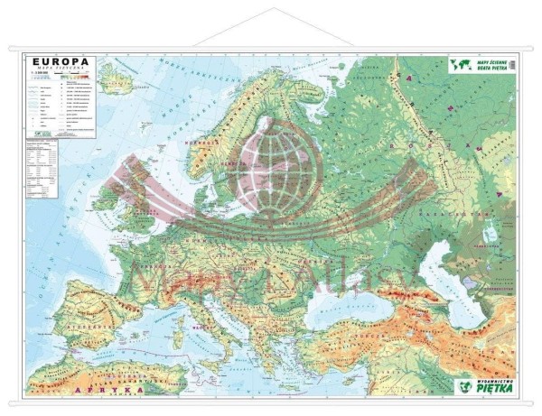 EUROPA MAPA ŚCIENNA FIZYCZNO-KONTUROWA