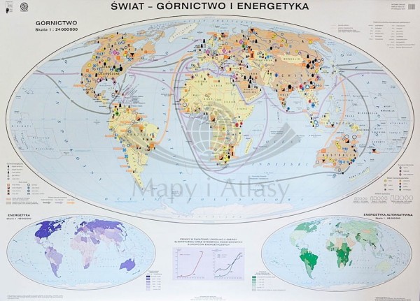 ŚWIAT MAPA ŚCIENNA GÓRNICTWO I ENERGETYKA NE