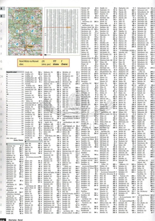 Czechy 1:75 000. Atlas rowerowy wydawnictwa Shocart. Indeks miejscowości