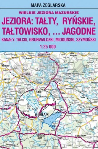 Jezioro Tałty, Ryńskie, Tałtowisko, Jagodne. Laminowana mapa żeglarska. Zasięg