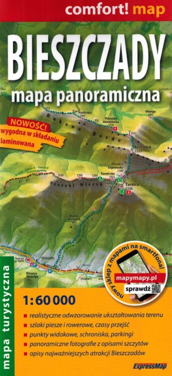Bieszczady 1:60 000. Laminowana mapa panoramiczna wydawnictwa ExpressMap. Okładka
