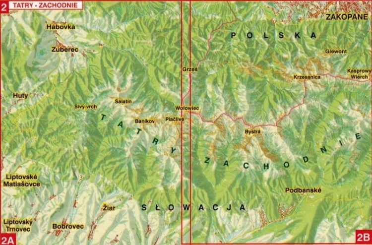 Polskie i Słowackie Tatry Wysokie i Zachodnie. Zestaw dwóch laminowanych map turystycznych wydawnictwa WiT. Mapa 2 - zasięg