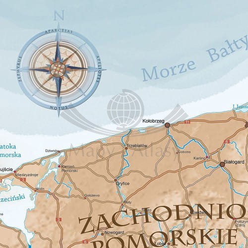 Rzeczpospolita Polska. Mapa administracyjno-drogowa, stylizowana. Wersja do wpinania. Fragment 5