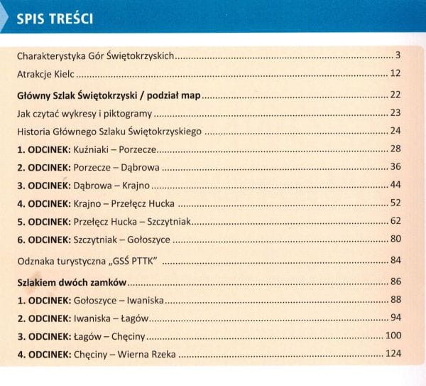 Główny Szlak Świętokrzyski. Przewodnik wydawnictwa Compass. Spis treści