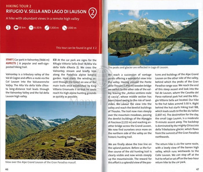 Park Narodowy Gran Paradiso, Dolina Aosty i Orco. Wodoodporna mapa turystyczna 86 wydawnictwa Kompass. Informator - przykładowe strony 2