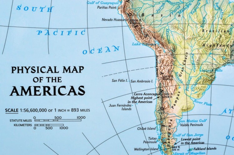 Ameryka Północna i Południowa 1:19 100 000. Mapa ścienna polityczna wydawnictwa National Geographic. Fragment 12