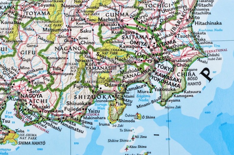 Japonia 1:3 115 000. Mapa ścienna wydawnictwa National Geographic. Fragment 1