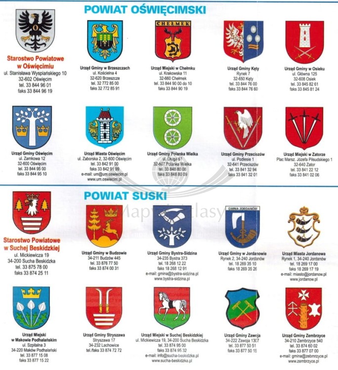 Województwo małopolskie / Małopolska 1:250 000. Mapa administracyjno-turystyczna wydawnictwa BiK. Herby - fragment