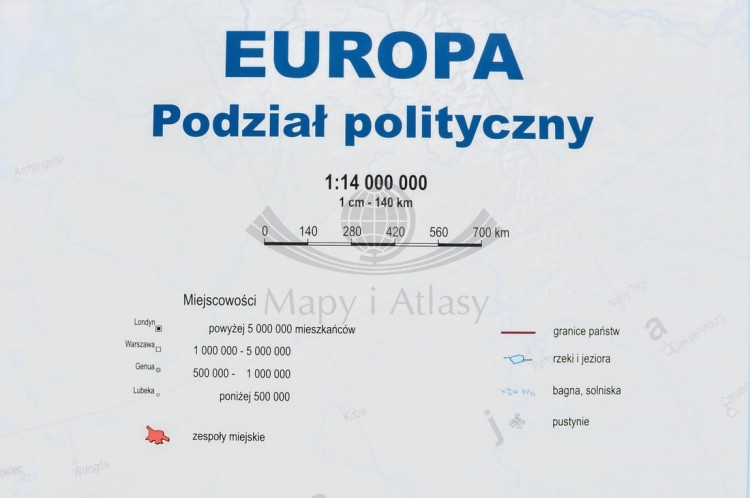 Europa. Mapa polityczna i fizyczna. Podkładka na biurko. Fragment 9
