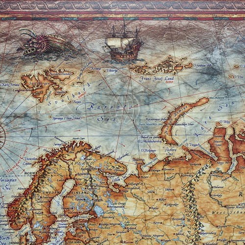 Świat 1:33 000 000. Mapa ścienna ozdobna "antyczna" z węzłami. Fragment 9