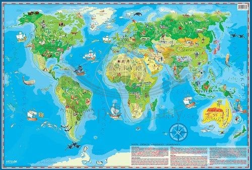 Świat Młodego Odkrywcy MIDI. Mapa dla dzieci w ramie drewnianej