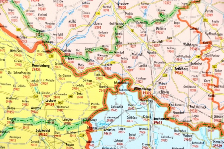 Niemcy 1:500 000. Mapa ścienna. Kody pocztowe. Postleit-Karte. Fragment 5