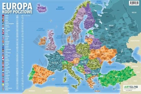 Europa. Kody pocztowe. Podkładka na biurko