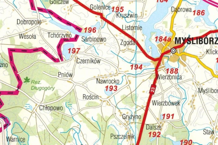 Mapa wód wędkarskich. Okręg Gorzowski wydawnictwa BiK. Fragment 2
