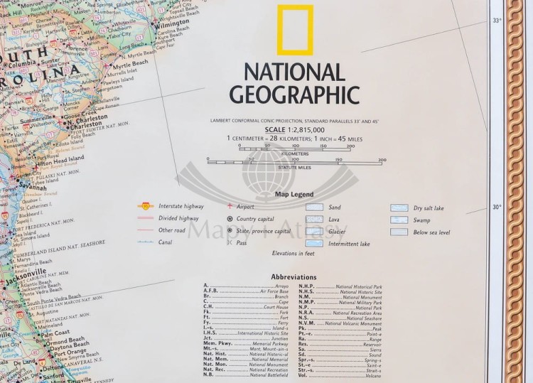 Stany Zjednoczone / USA. Mapa ścienna ekskluzywna. Wydawnictwo: National Geographic. Fragment 9
