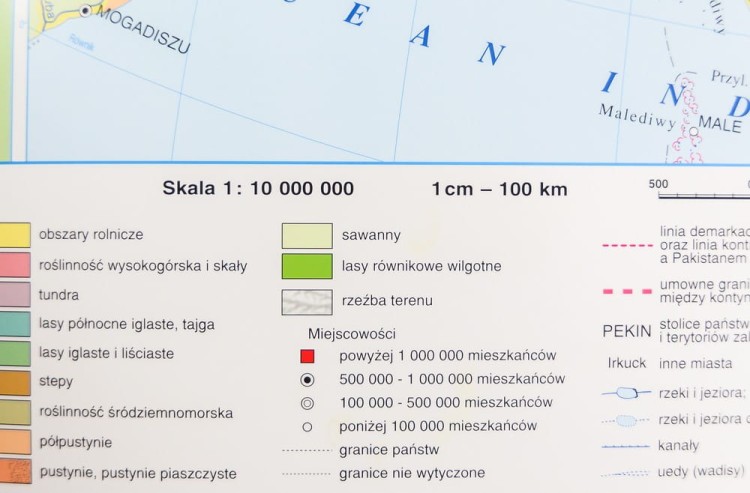 Azja. Dwustronna mapa ścienna. Strona krajobrazowa, legenda