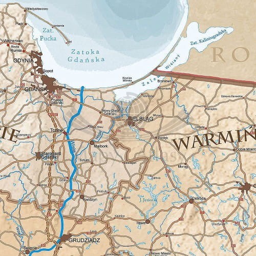 Rzeczpospolita Polska. Mapa administracyjno-drogowa, stylizowana. Wersja do wpinania. Fragment 8