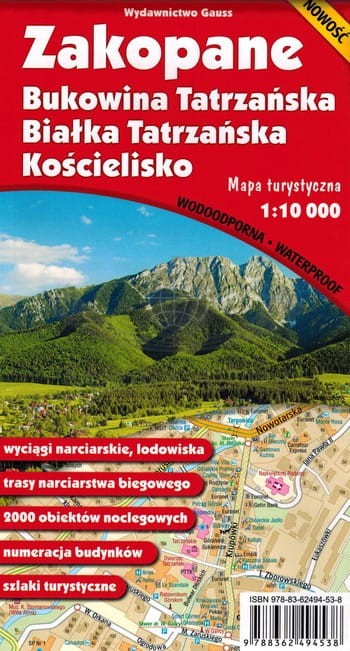 Zakopane, Bukowina i Białka Tatrzańska, Kościelisko. Laminowana mapa turystyczna. Gauss