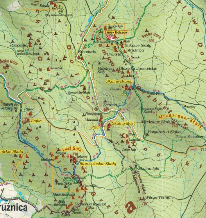 Rudawy Janowickie 1:25 000. Laminowana mapa turystyczna wydawnictwa Galileos. Fragment 2
