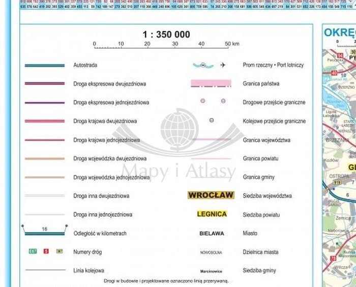 Polska 1:350 000. Arkusz, mapa ścienna drogowa wydawnictwa ArtGlob. Legenda