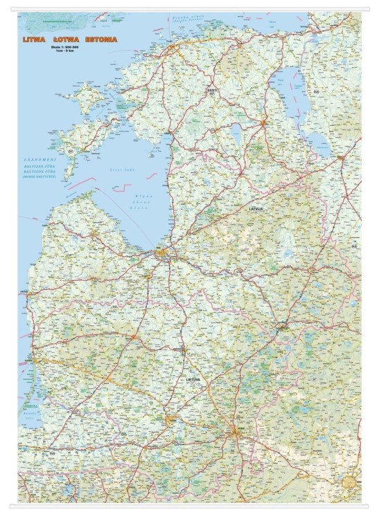 Litwa, Łotwa i Estonia 1:500 000. Mapa ścienna drogowa. Wersja STRONG